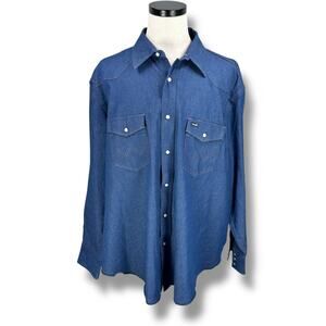 Wrangler Denim Shirt Men’s 3X Big Blue Western Pearl Snap Long Sleeve Cowboy Cut